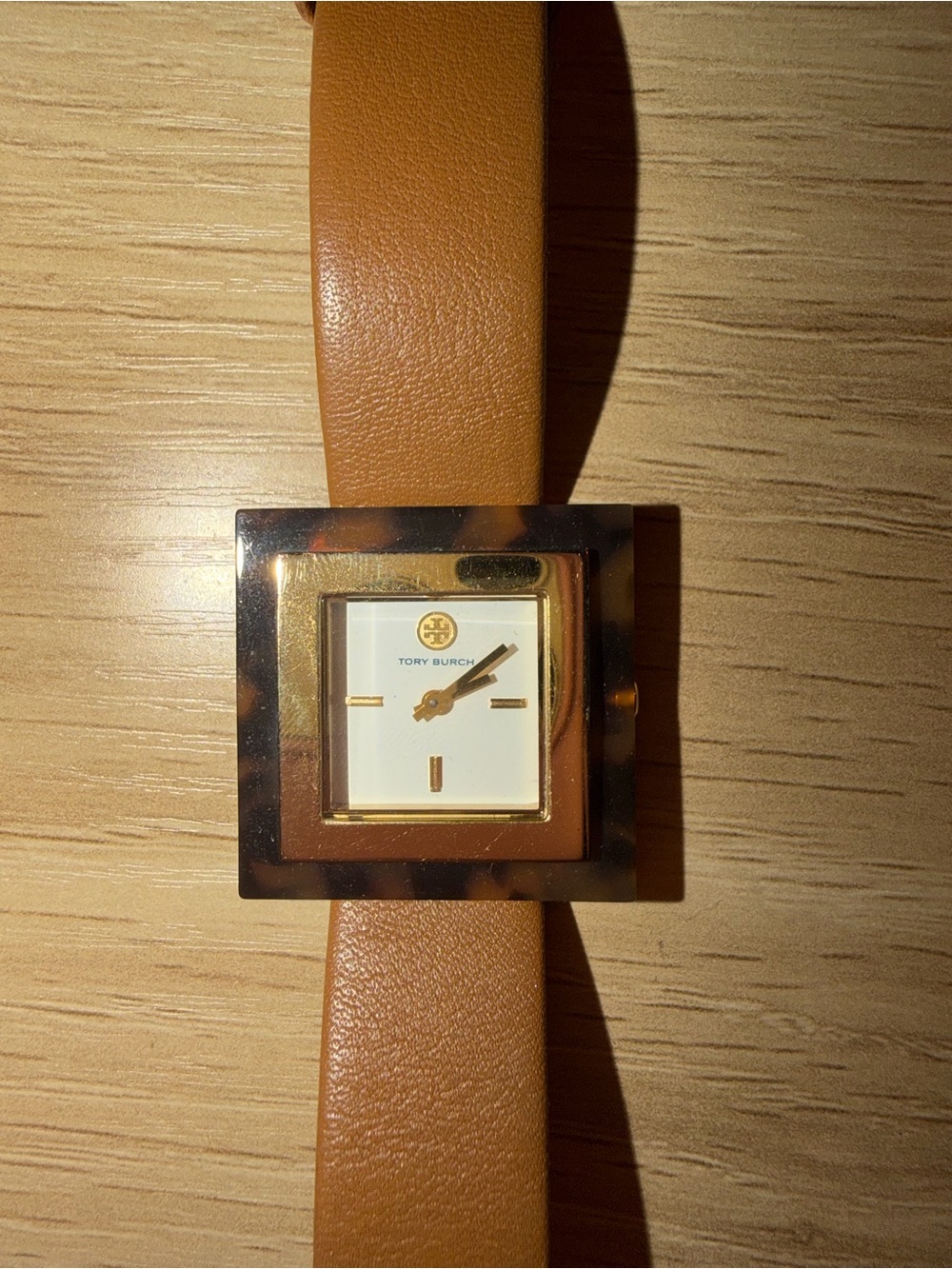 Tory Burch Square Tortoiseshell & Tan Leather Watch